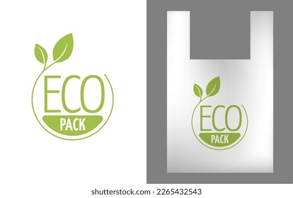 Logotipo de empaque ecológico para imprimir en envases de plástico para la compra respetuosos con el medio ambiente fabricados con polímeros biodegradables