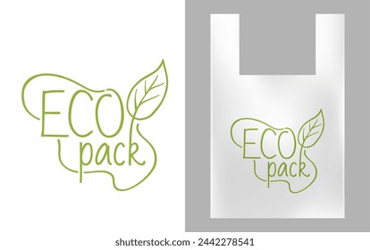 Eco pack logo for printing on eco-friendly shopping plastic packs made from biodegradable polymers. Calligraphic floral style