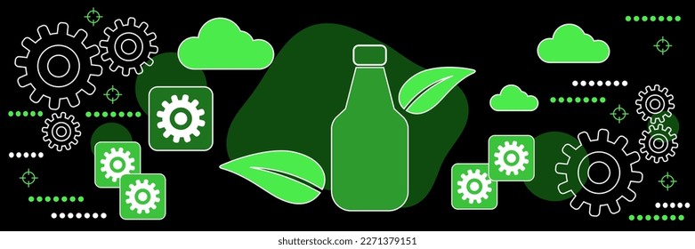 Paquete ecológico, biotecnología, materiales biodegradables estilo de tema oscuro vectorial ilustración de concepto