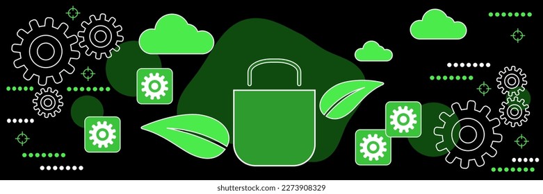 Paquete ecológico, biotecnología, materiales biodegradables estilo de tema oscuro vectorial ilustración de concepto