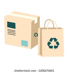 Eco package box for parcels vector flat illustration. Cardboard. Recycled paper. Parcel delivery. Transport company service for large and small business.
