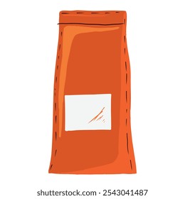 Paquete ecológico dibujado a mano ilustración plana. Bolsa de papel para la entrega de comestibles y alimentos. . Ilustración vectorial