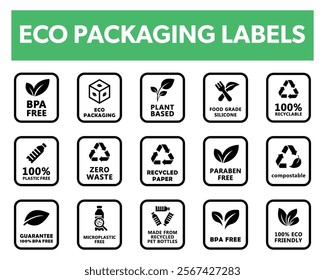 Eco Packaging - Essential vector labels for product packaging.