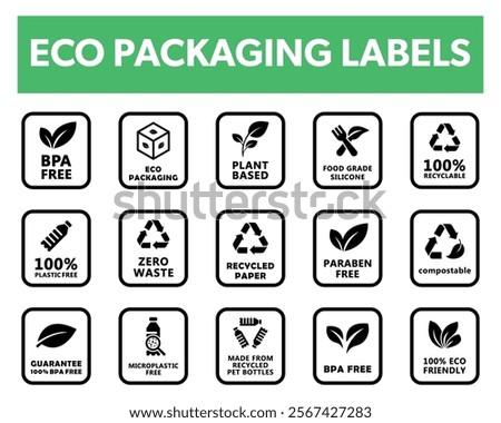 Eco Packaging - Essential vector labels for product packaging.
