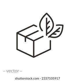 eco packaging icon, box with leafs, ecologicaly clean products, thin line symbol - editable stroke vector illustration