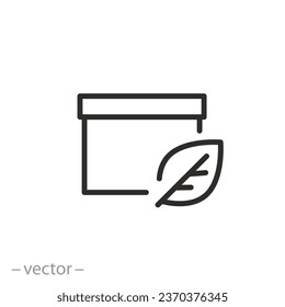 eco packaging icon, box with leafs, ecologicaly clean products, thin line symbol - editable stroke vector illustration