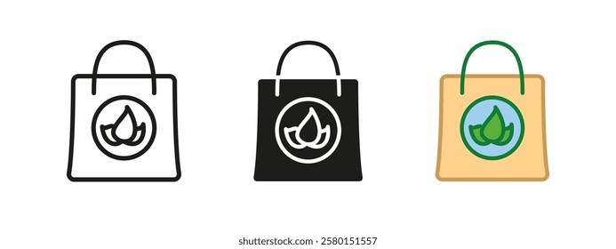 Eco packaging icon. Recyclable cardboard bag vector illustration. Sustainable shopping design. Organic paper container symbol. Green environment-friendly solution pictogram. Plastic free product.