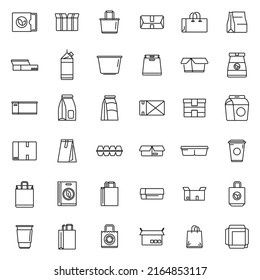 Los iconos de empaque ecológico establecen el vector de contorno. Desperdicio ecológico. Reciclado orgánico