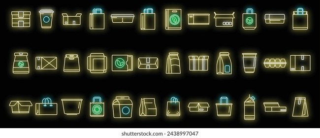 Eco packaging icons set outline vector. Eco waster. Organic recycling neon color isolated