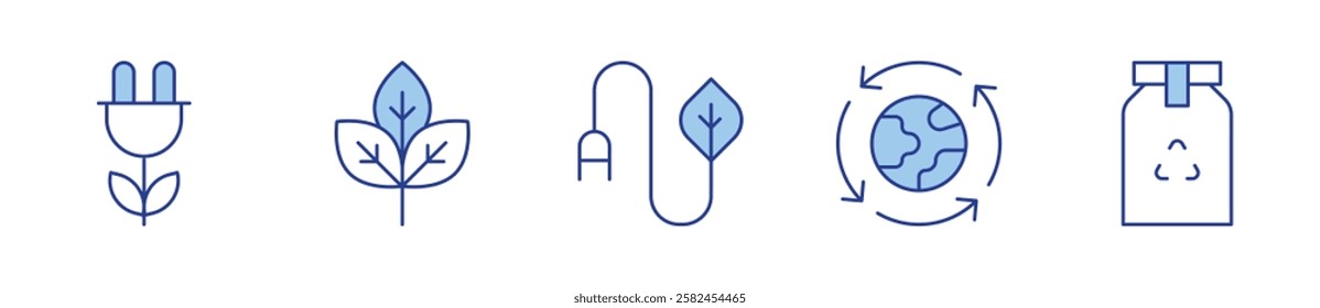 eco packaging, organic, eco energy, circular economy, save energy. Ecology Icon vector illustration. Line Duotone style. Editable stroke.