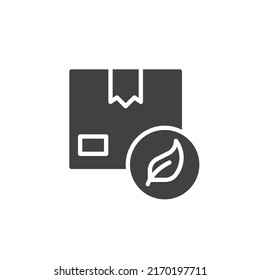 Eco packaging vector icon. filled flat sign for mobile concept and web design. Eco box and leaf glyph icon. Symbol, logo illustration. Vector graphics