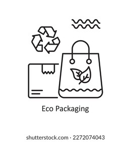 Ilustración de diseño de iconos de esquema del vector de empaquetado de ECO. Símbolo ecológico sobre el fondo blanco Archivo EPS 10