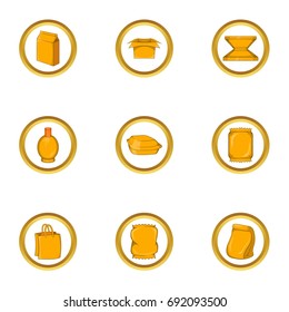 Eco packing icon set. Cartoon set of 9 eco packing vector icons for web isolated on white background