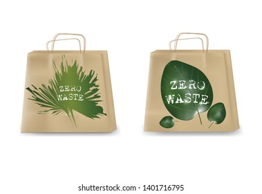 Eco paper bag for shopping. Zero waste. Ecological recycling. Reduce reuse recycling. Vector