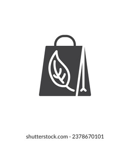 Öko-Papiertüte Vektorsymbol. Tasche mit blattgefülltem Flachzeichen für mobiles Konzept und Webdesign. Symbol für Umweltverpackungen. Symbol, Logo-Abbildung. Vektorgrafik