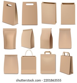 Eco Paper Bags And Packaging Collection With Gradient Mesh, Vector Illustration