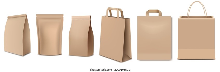 Eco Paper Bags Set Isolated With Gradient Mesh, Vector Illustration