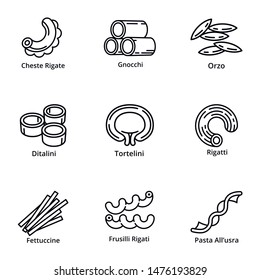 Eco pasta icon set. Outline set of 9 eco pasta vector icons for web design isolated on white background