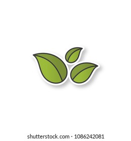 Eco patch. Ecology. Growing plant with leaves. Color sticker. Vector isolated illustration