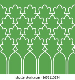 Eco pattern, background trees in a row, natural pattern. Doodle forest or garden on a white background. Modern seamless pattern for cards, wallpapers, and textile.
