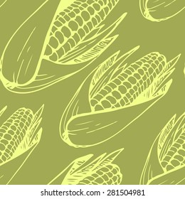 Eco pattern. Pattern of corn cobs with leaves for design shops, healthy lifestyle, design, packaging, tags, bags and textiles.