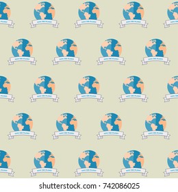 Eco pattern with the Earth and an inscription Save the planet. Flat illustration 