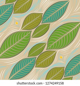 Eco pattern vegetarian. Leaves print summer and spring. Hand drawn vector illustration