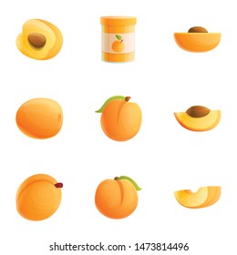 Eco peach icon set. Cartoon set of 9 eco peach vector icons for web design isolated on white background