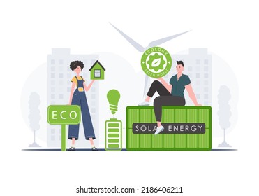 ECO people. The concept of ecology and green energy. Vector trend illustration.
