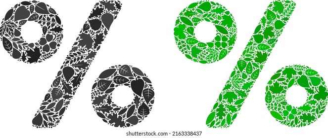 Eco percent icon composition of herbal leaves in green and natural color variations. Ecological environment vector concept for percent icon.