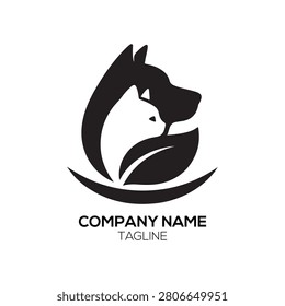 Eco Pet Brand logo features a serene profile of a cat and dog intertwined with a leaf, symbolizing the harmony and natural bond between pets and the environment. This Eco Pet Brand logo is designed for businesses specializing in ethical pet care. The Eco Pet Brand logo uses gentle, organic shapes to communicate trust, natural health, and affection.