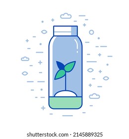 Eco plant growing icon in line art style. Green linear sprout. Ecological and organic agriculture outline symbol. Planet saving or earth protection symbol.