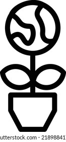 Eco Plant Icon With Outline Style, Earth Day Sign And Symbol Isolated On White Background