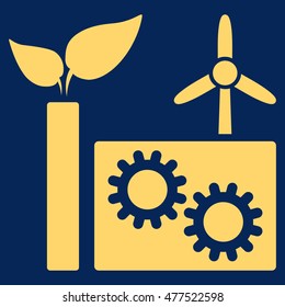 Eco Plant icon. Vector style is flat iconic symbol, yellow color, blue background.