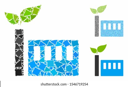 Eco plant mosaic of rugged elements in variable sizes and color tinges, based on eco plant icon. Vector raggy dots are united into collage. Eco plant icons collage with dotted pattern.