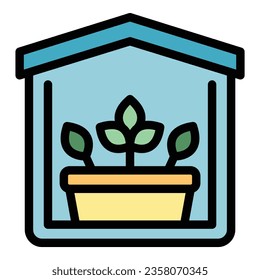 Eco plant pot icon outline vector. Window garden. Nature summer color flat