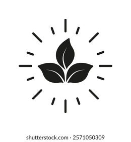 Eco Plant-Based Diet Silhouette Icon. Bio Healthy Food And Sustainability Concept For Eco-Friendly Lifestyle. Isolated Vector Illustration.