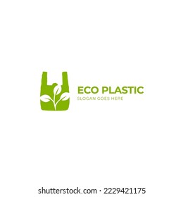 Eco plastic, Reuse plastic  or plastic bag with leaves. Vector icon linear template
