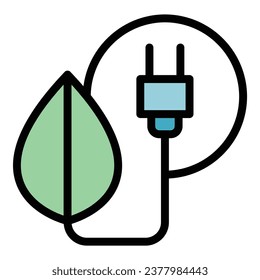 Eco plug energy icon outline vector. Clean ecology. Bio globe color flat