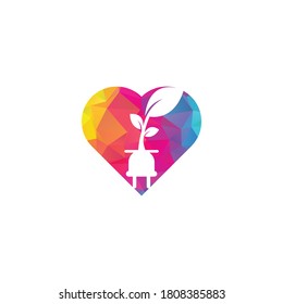 Eco Plug heart shape concept vector logo design. Leaf plug energy logo concept.