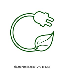 Icono de enchufe ecológico. Tapón eléctrico con hoja verde que representa la energía verde procedente de fuentes renovables. Ilustración vectorial