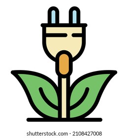 Eco plug icon. Outline eco plug vector icon color flat isolated