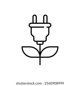 Eco plug icon. Simple outline style. Eco power, green energy, save power, sustainable, electric, leaf, ecological, environment concept. Thin line symbol. Vector illustration isolated.