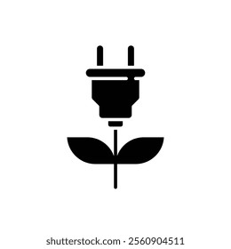 Eco plug icon. Simple solid style. Eco power, green energy, save power, sustainable, electric, leaf, ecological, environment concept. Black silhouette, glyph symbol. Vector illustration isolated.