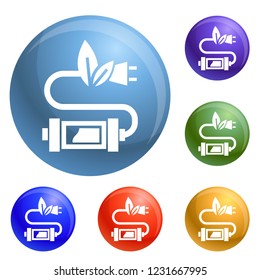 Eco plug icons set vector 6 color isolated on white background