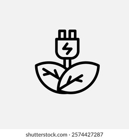 Eco plug and leaf icon line, free energy, ecology, renewable and green energy concept. Linear and lineart icon.