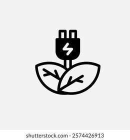 Eco plug and leaf icon semi solid, free energy, ecology, renewable and green energy concept. Glyph icon.