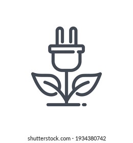 Eco Plug Line Icon. Eco Power Vector Outline Sign.