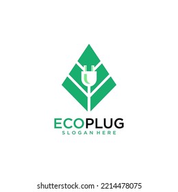 Eco Plug Logo. Green leaf symbol.