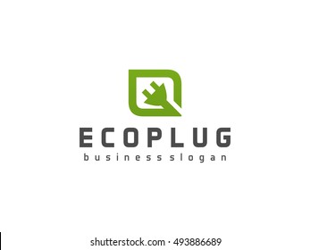 Eco Plug Logo. Green Leaf Symbol